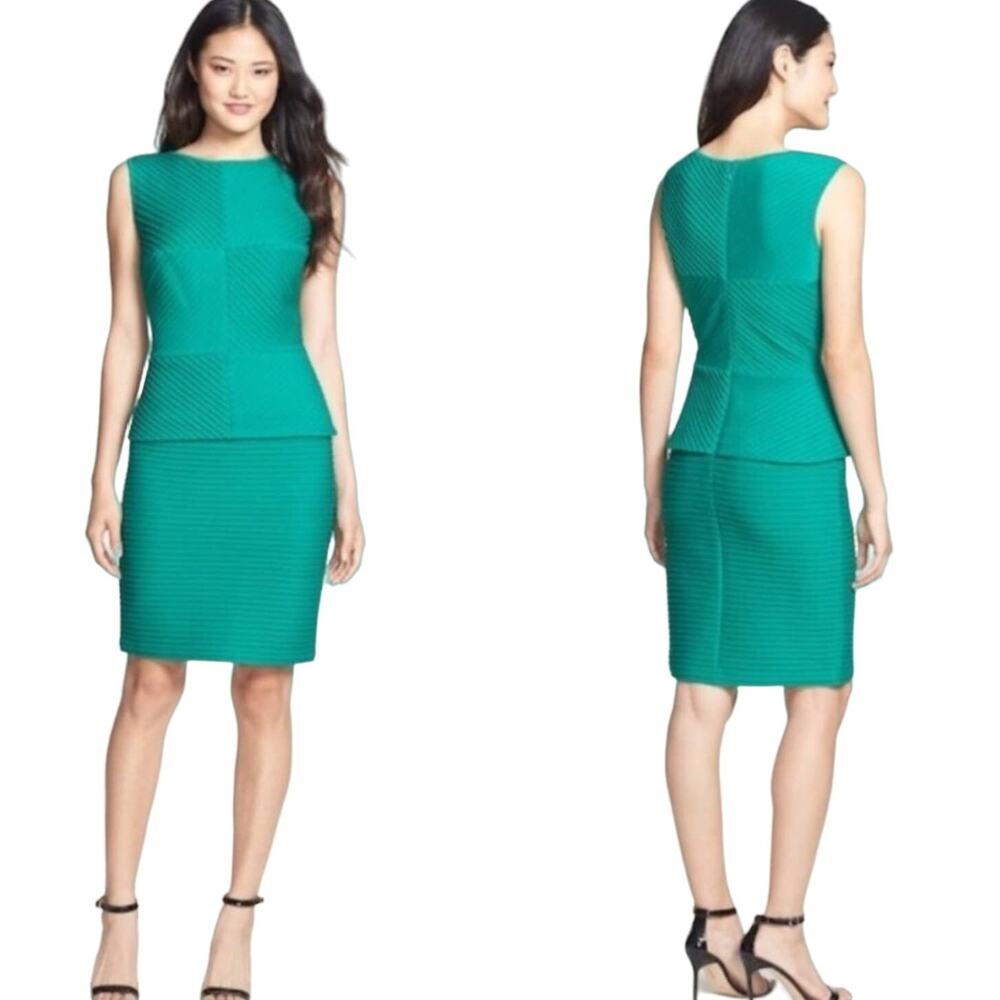 Tadashi Shoji Pintuck Pleat Peplum Dress Sheath Green Size XS Sleeveless Texture
